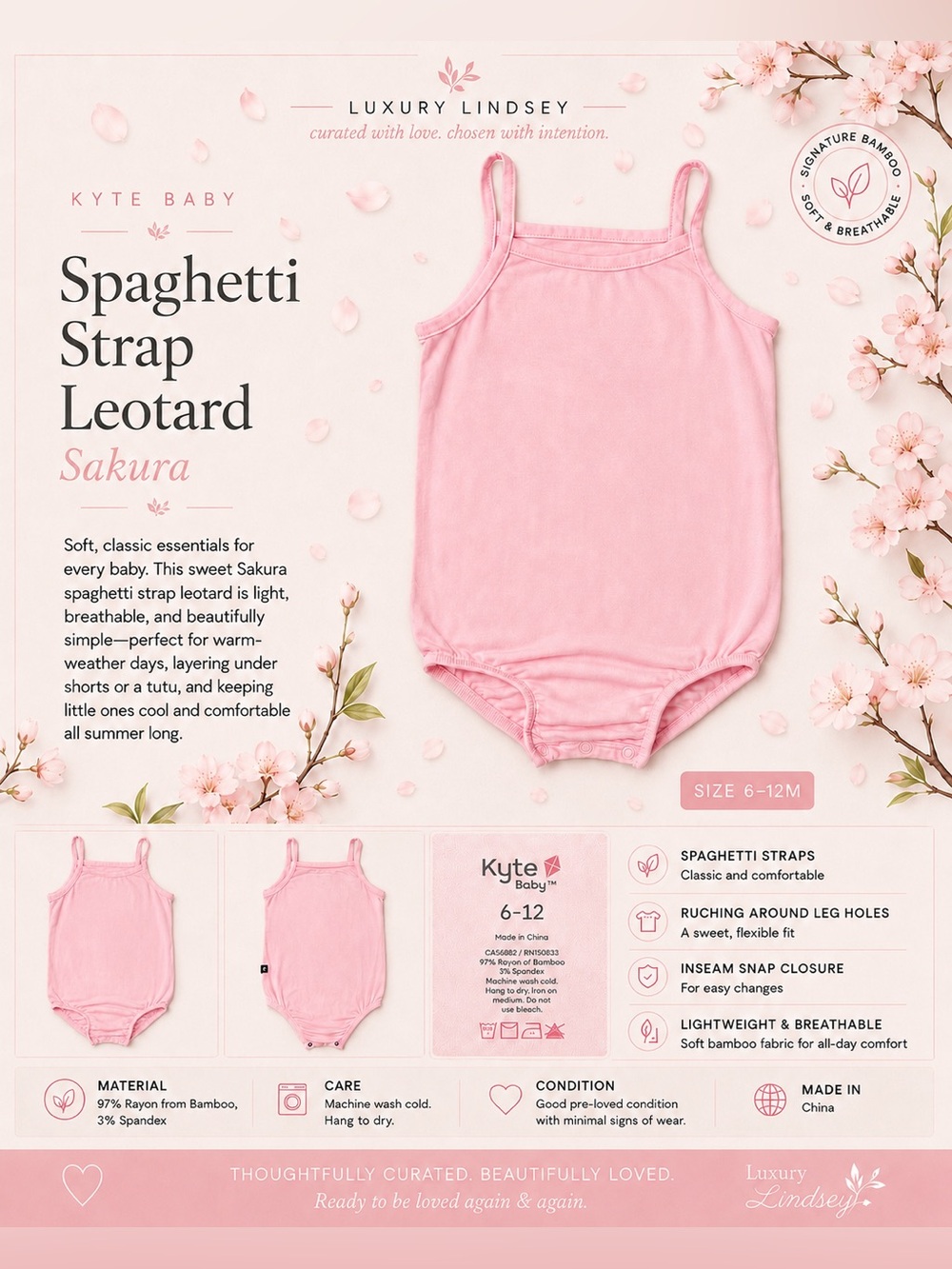 Kyte Baby Sakura Spaghetti Strap Leotard 6–12M | Bamboo